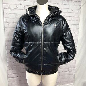True Religion Y2K Style Urban Hip Hop Black Puffer Full Zip Hooded Coat Sz S